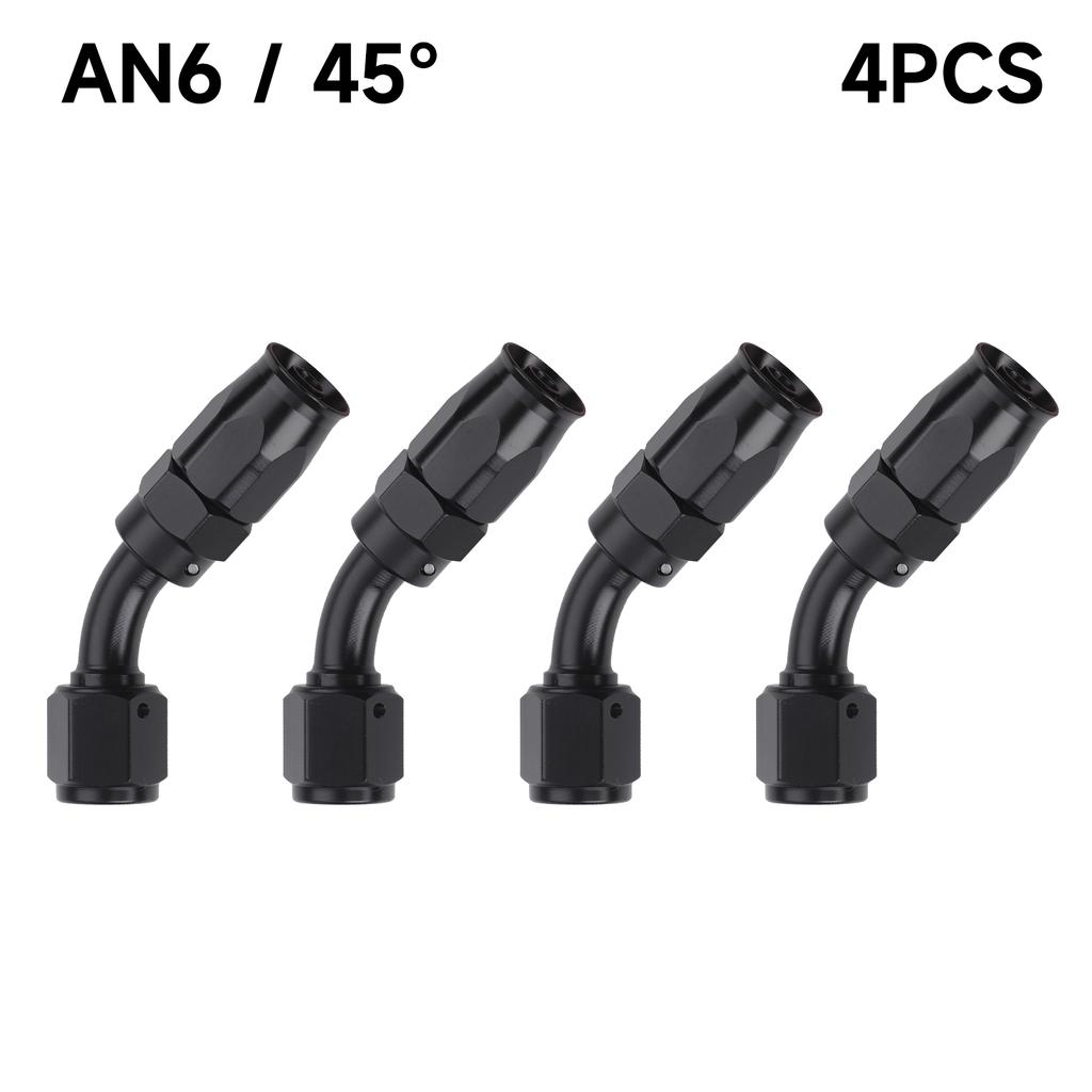 Black 4 PCS Hose End Fitting Swivel Adapter 0 45 90 180 Degree AN4 AN6 AN8 AN10 Aluminium Alloy Hose End Fitting Swivel Adapter