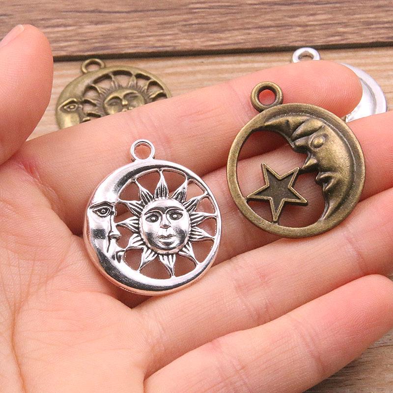 25x29mm Dual-Color Moon, Star & Sun Pendants – Natural Handmade Jewelry Accessories
