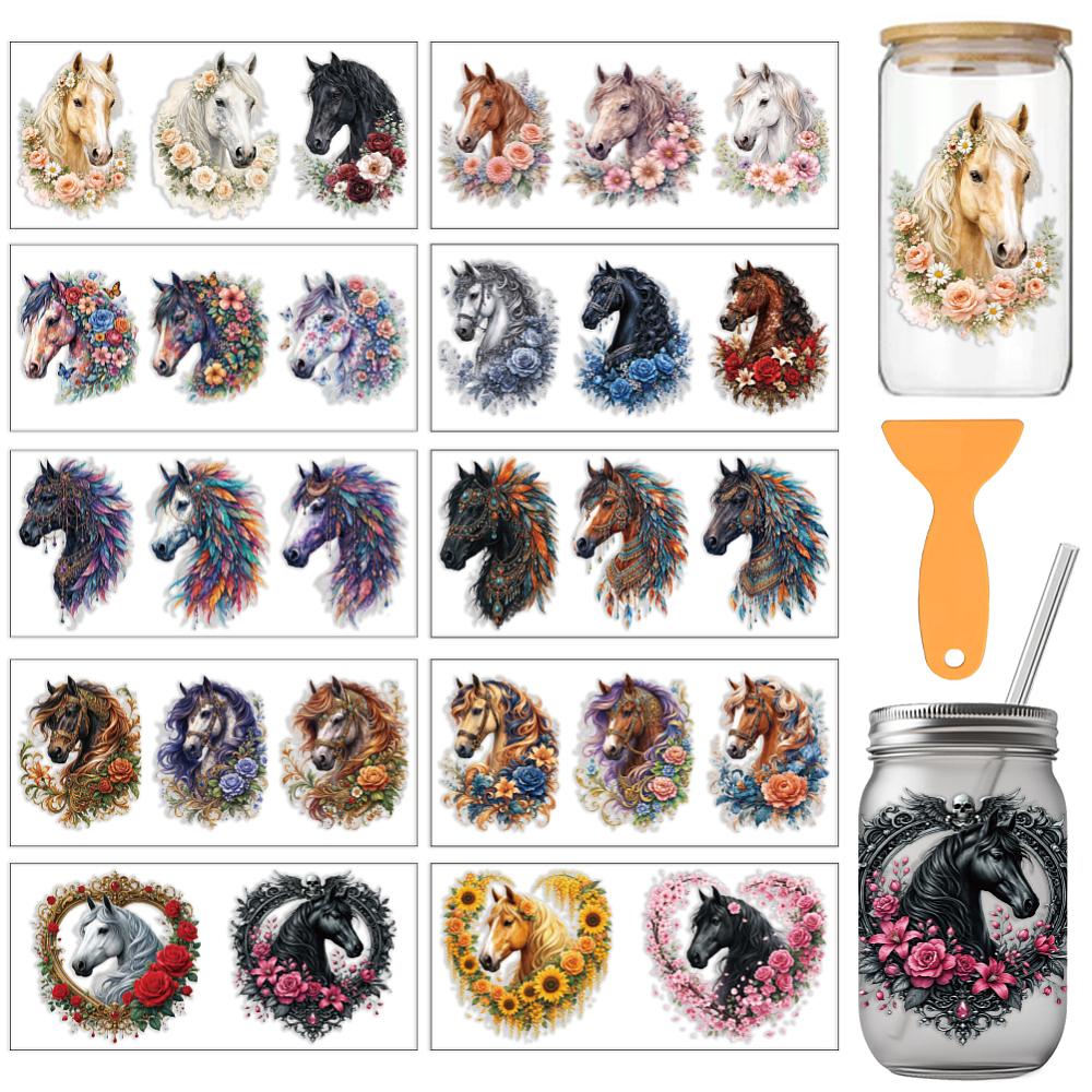 10Pcs PVC DIY Heat Transfer Paper for UV Sublimation Cup Horse 240x110mm
