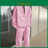 Sleeve Color Long Solid Women Stand Collar Hoodies Suit Autumn Winter Loose Top Wide Leg Pants