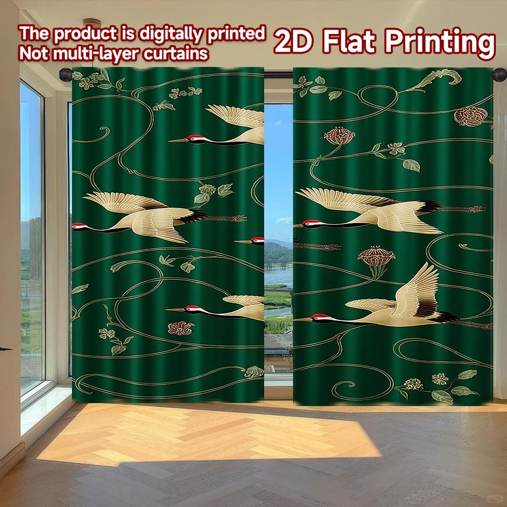 

Set Of 2 Flat Printing Curtains Without Rod Graceful Cranes Blossoms Holiday April Fools Is Day Printed Durable Curtain Made Polyester W100*H70(CM)-Hooks&1PCS