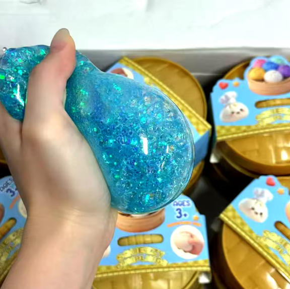 Glitter Dumpling Squishies Toy Bun Baozi Dumpling  Box Colorful Food Squishy Sensory Fidget Toy Anti Stress Squeeze Ball