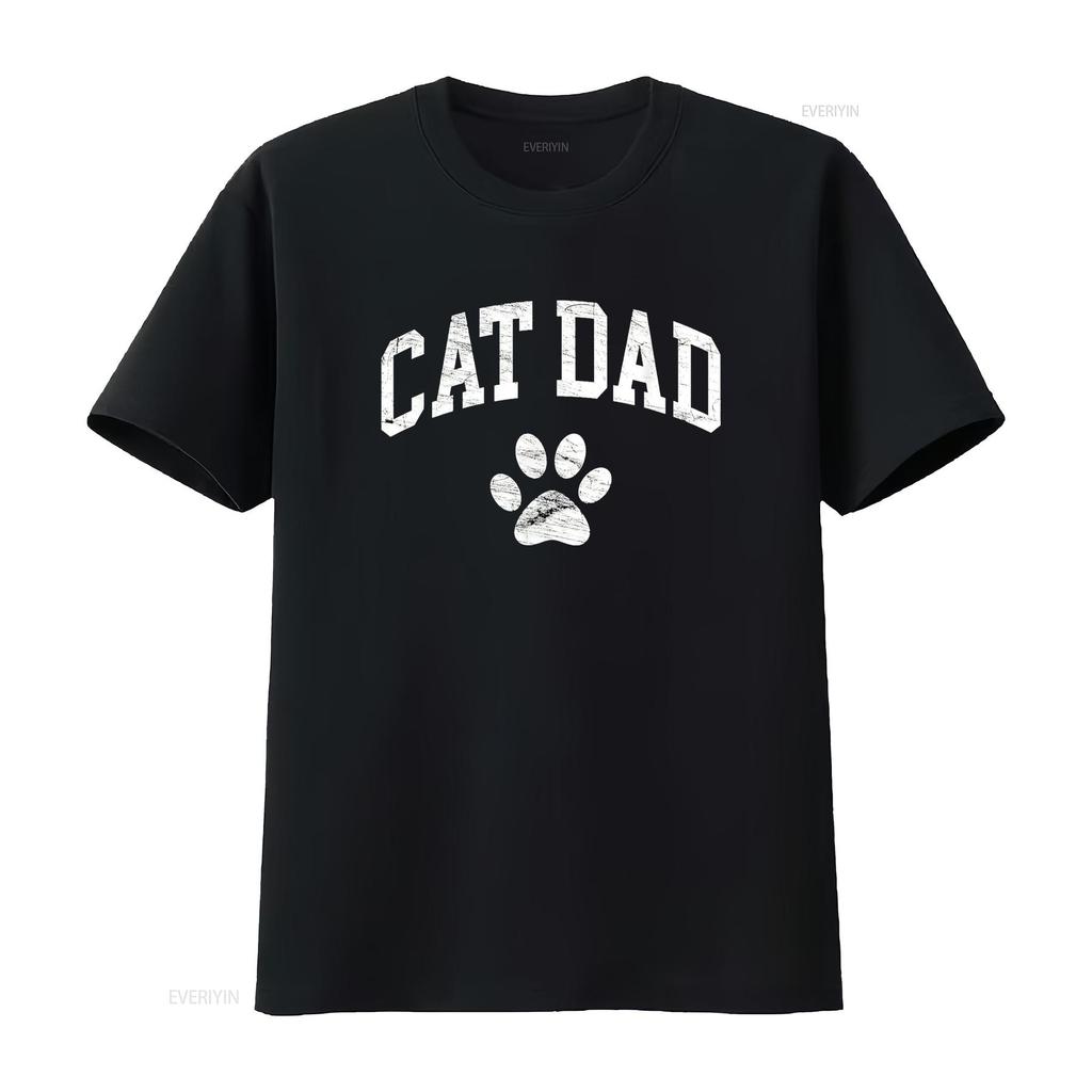 Cat Dad Vintage Distressed Design Funny Paw T Shirt Vintage Washed Soft Homme Top For Everyday Wear Casual Stretched