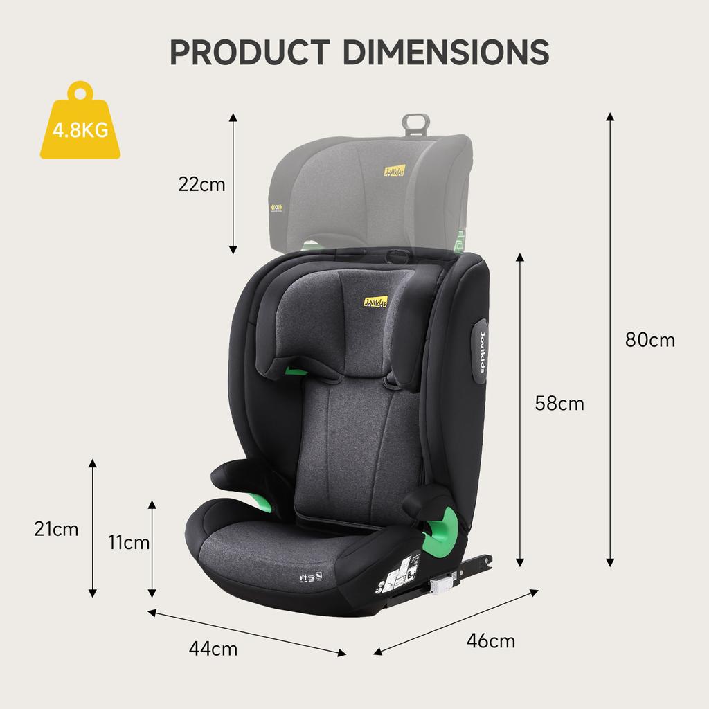 Leon Highback Booster Seat, ISOFIX, i-Size R129, 100-150cm, 3-12 Years, Seatbelt Clip (Black)