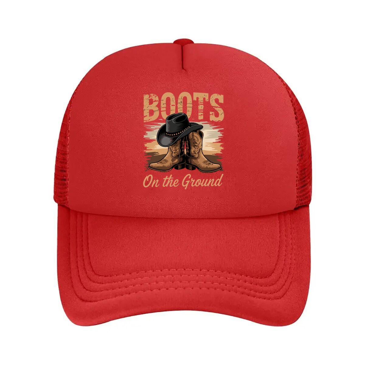 Vintage Leather Cowboy Boots Western Wear Mesh Baseball Cap Hip Hop Adjustable