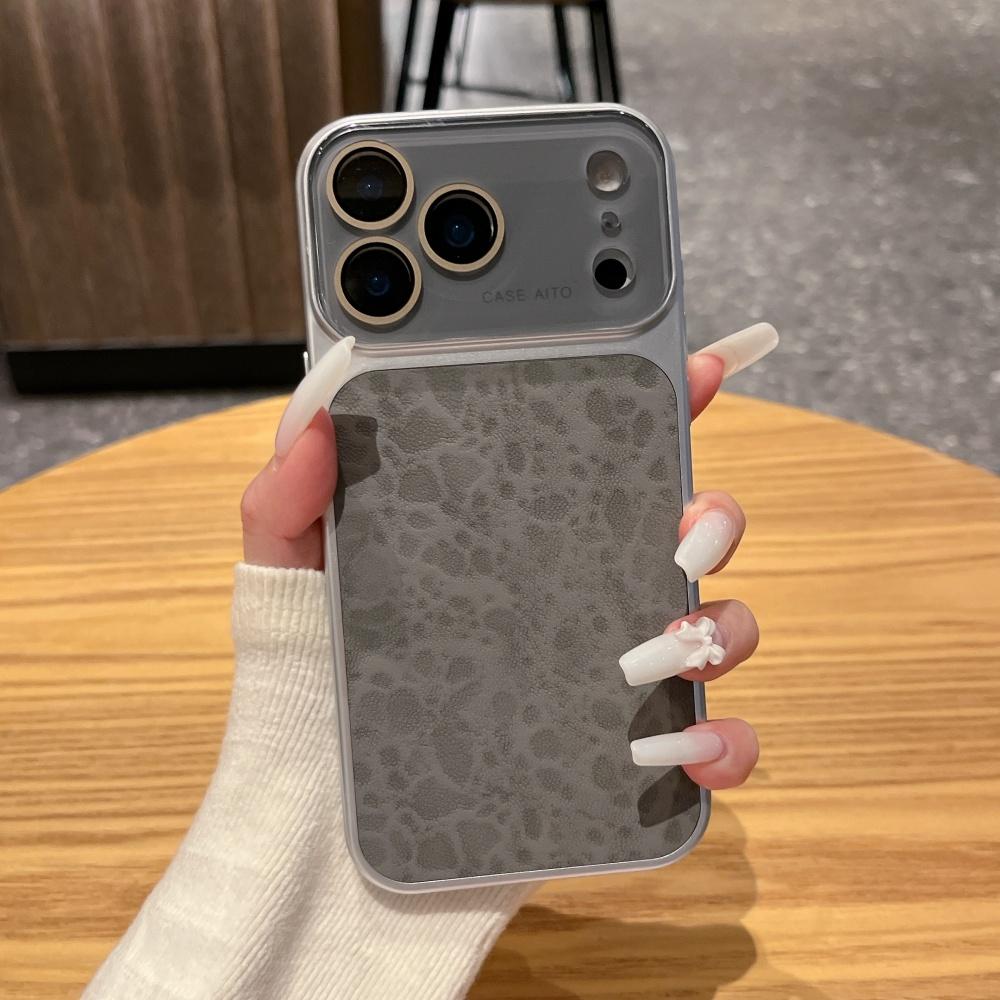 Matte PU Leopard Print Texture Phone Case For iPhone 17 16 15 14 Pro Max Shockproof Full Bumper Crystal Camera Lens Cover