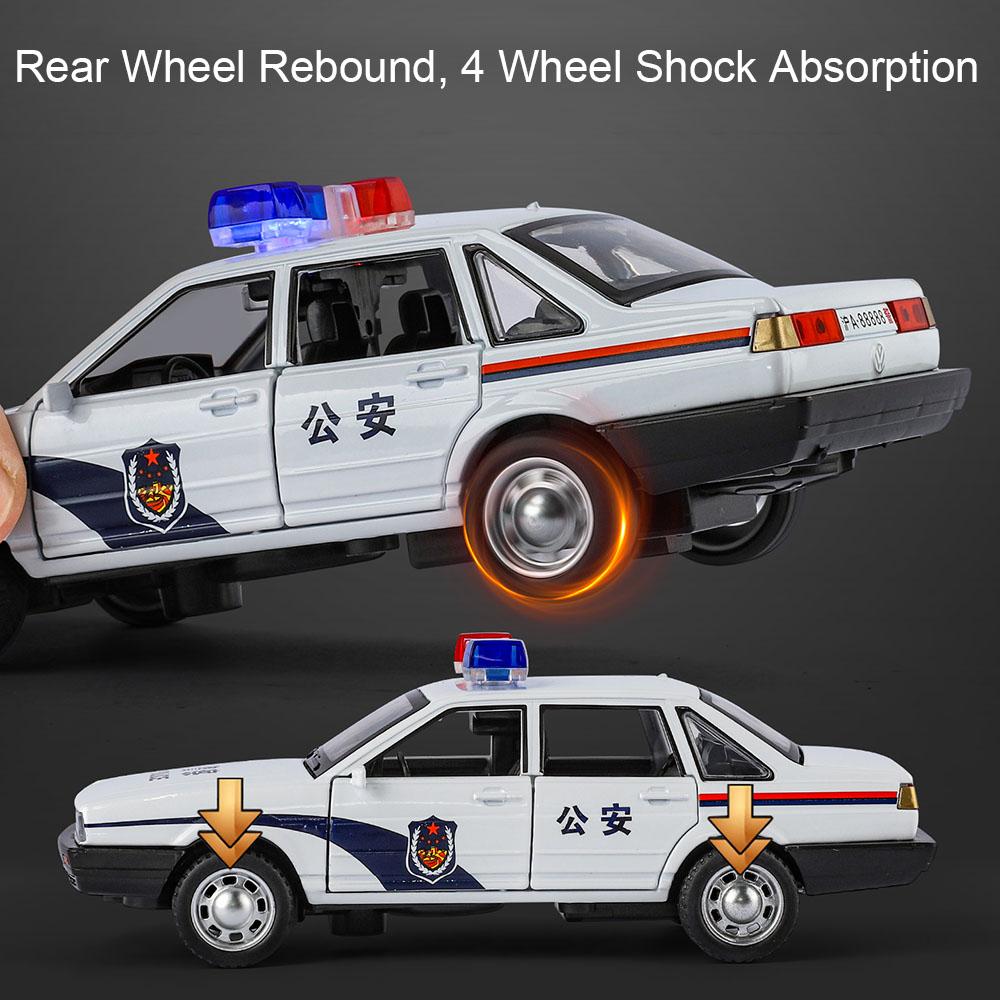 Scale 1:32 Santana Divo Police Car Model Toy Music Light Public Security 110 Supercar Doors Opened Alloy Diecast Models Boy Gift