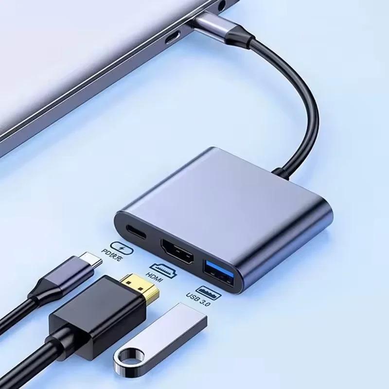 4K 1080P Typ C na HDMI-kompatibilní / USB 3.0 / Typ C 3 v 1 Kabelový konvertor Thunderbolt 3 Přepínač na HDMI-kompatibilní Adaptérový kabel