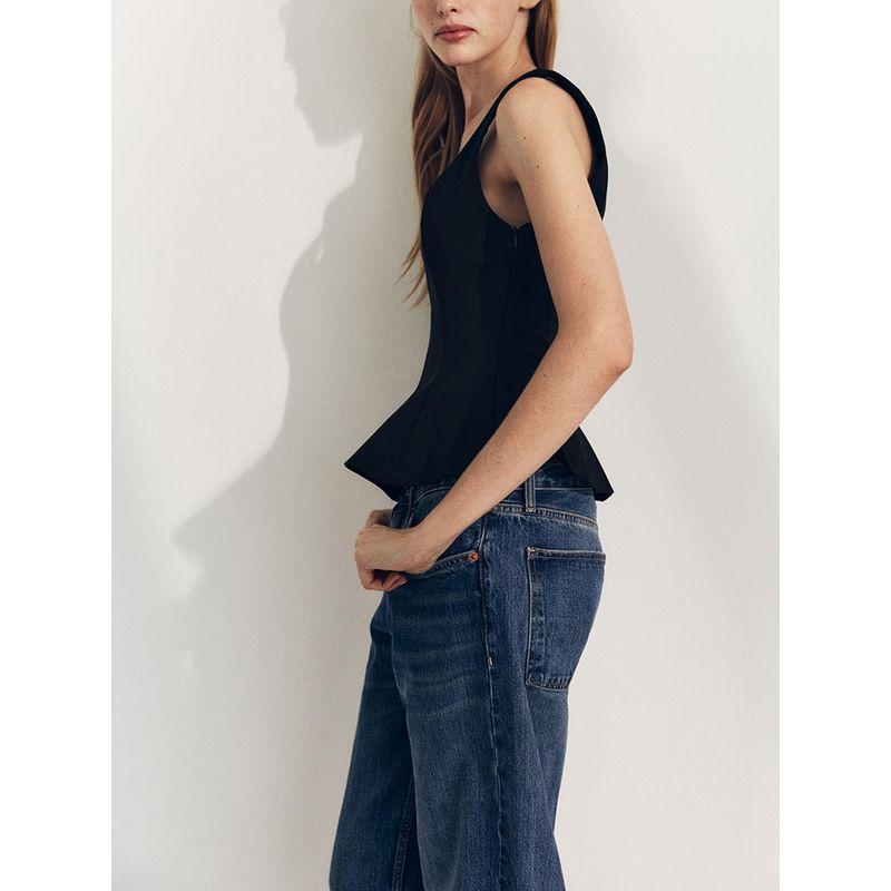 Za2025 Spring New Women's Clothing Square Collar Sleeveless Cropped Short Skirt Hem Stretch Comfortable Top 2180011