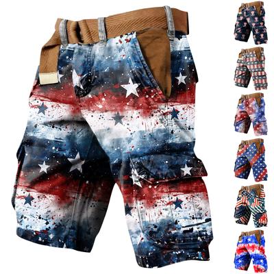 Calções de Trabalho Masculinos Estampados com Multi Bolsos para o Dia da Independência