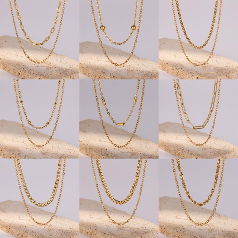 Multi-layer Stacked Chain Stainless Steel Gold-plated Double-layer Necklace Women's Fashion Niche Color-preserving Thin Chain O-chain New