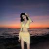 Lemon Yellow Swimsuit Women's Bikini Four-piece Split Long-sleeved Meat-covering Vacation Seaside High-end