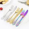 Elegant Stainless Steel Cutlery Set: Royal Court Embossed Steak Knife, Fork & Dessert Spoon for Western Cuisine