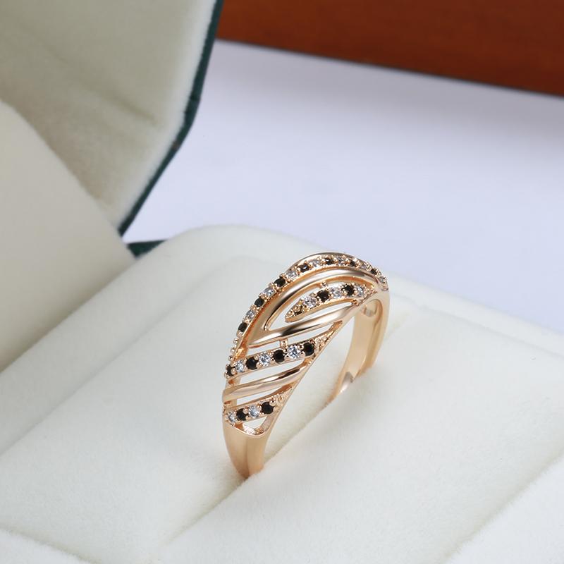 Natural Zircon Hollow Wave Ring Fine  Rose Gold Ethnic Wedding Rings For Women Beach Party Vintage Jewelry  New