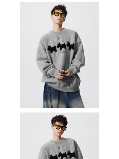 Men's Winter Cartoon Fleece Sweater - Round Neck, Loose Fit, Versatile for Casual Couples