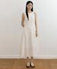 Lingseoul Linen Sleeveless Boat Neck Long Flare Dress-Ivory