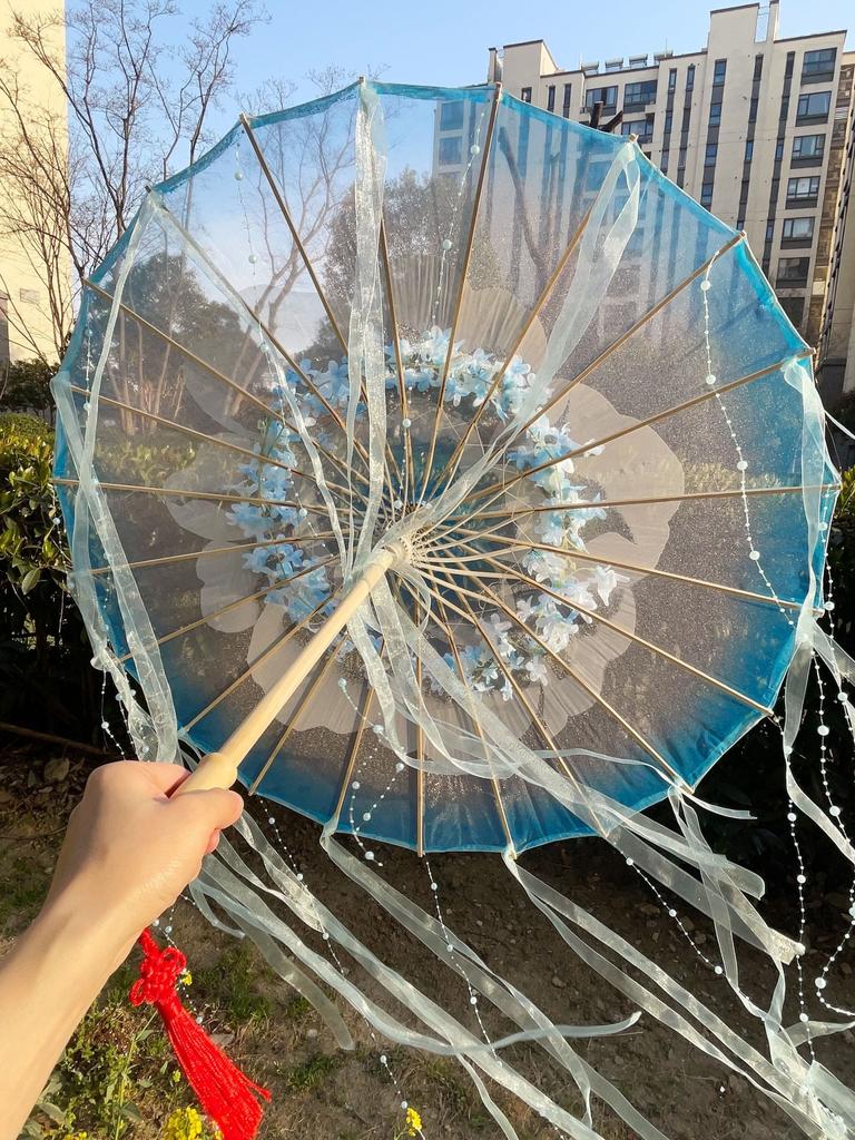 Fioletowy Lawendowy Anime Parasol z Wentylatorem Wiatroodporny Na Plażę Taniec Cosplay Parasol z Papieru Olejnego Parasol Hanfu