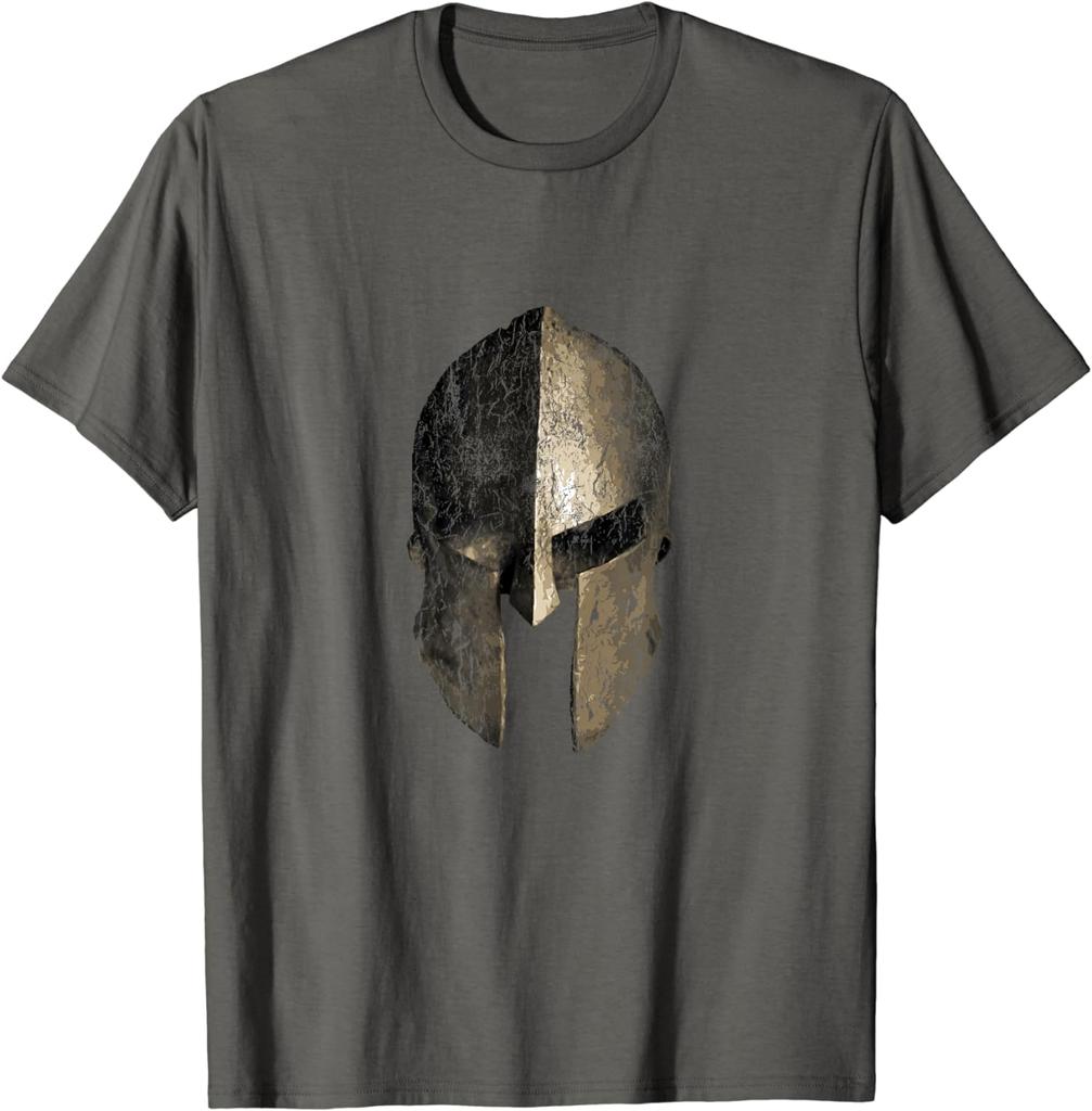 Spartaner Krieger Helm Antikes Griechenland T-Shirt Kurzarm Lässig Baumwolle Rundhals Herren T-Shirt