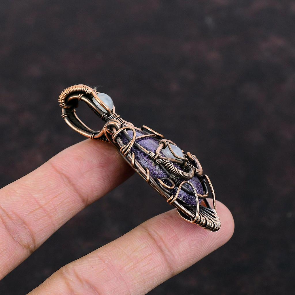 Böses Auge Purpurit Anhänger Kupferdraht gewickelter Anhänger Mondstein Edelstein Anhänger Handgefertigter Anhänger Kupferschmuck Brandneuer Anhänger zum Verschenken
