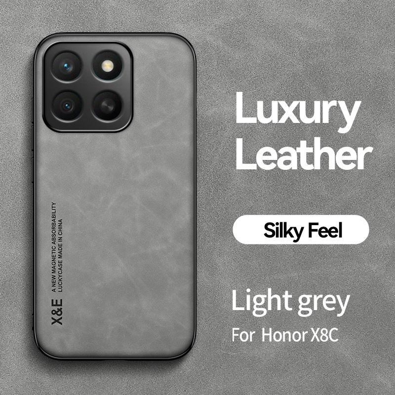 For Honor X8c 4G Case Leather Car Magnetic Holder Phone Cases for Honor X8 c X 8c HonorX8c 4G Soft TPU Frame Protect Back Cover