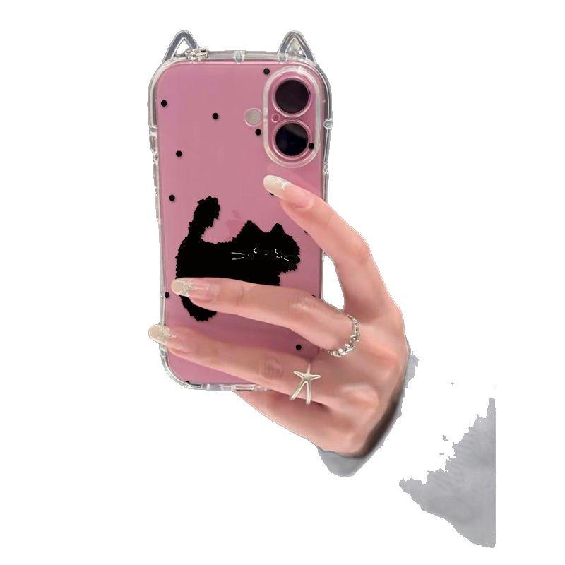 Polka Dot Black Cat Applies To iPhone17 Mobile Phone Case Apple Air Cat Ears 16/15 Cute 14 Women 13 Soft Cover