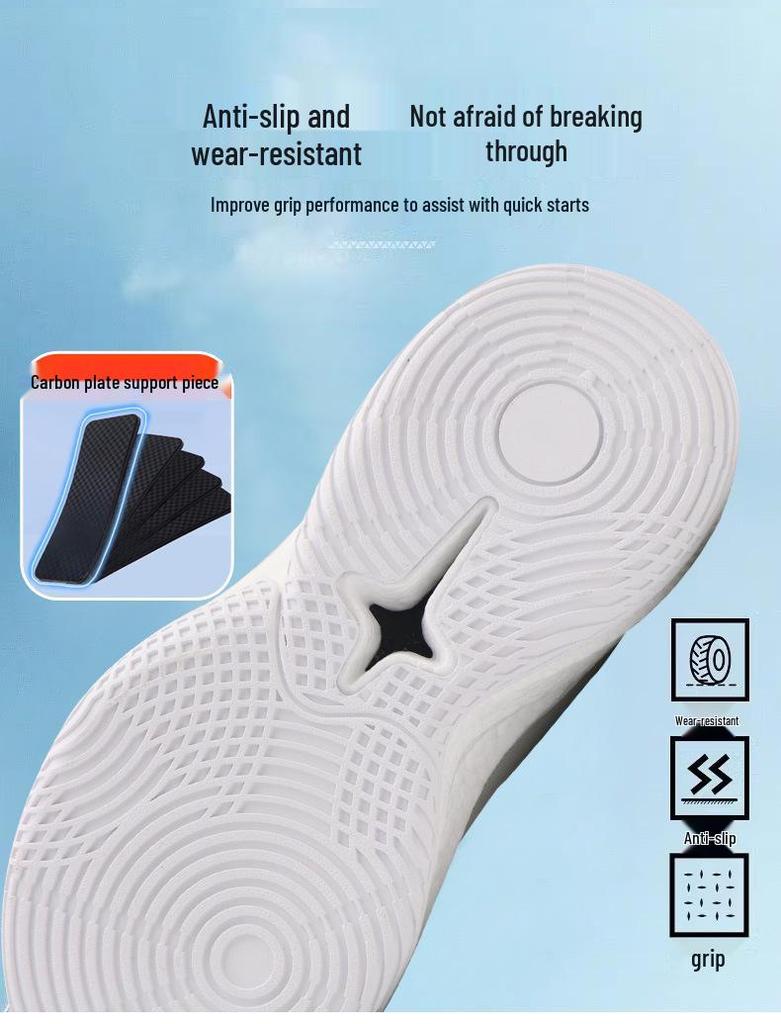 2024 White Low-Top Basketball Shoes: Non-Slip, Wear-Resistant with Shock-Absorbing Popcorn Sole & Rubber Patches for Men