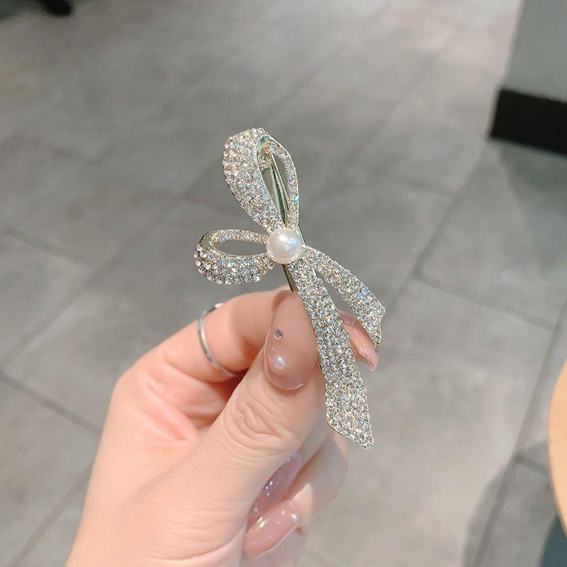 Fashionable Crystal Bowknot Hairpins Shiny Fine Rhinestone Metal Hair Clips Woman'S Decorative Hair Accessories