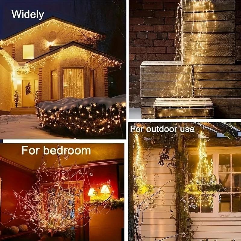 1pc 200/300LED Solar Copper Wire Horsetail String Light Outdoor Garden Tree Cane Fairy Lamp For Home Wedding Festival Decoration