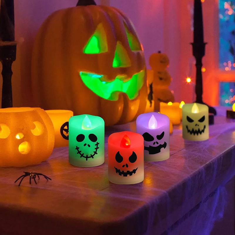 6/12/24pcs Halloween Led Ghost Pumpkin Candle Light Glowing Lamp Halloween Party Home Bar Decoration Haunted House Horror Props