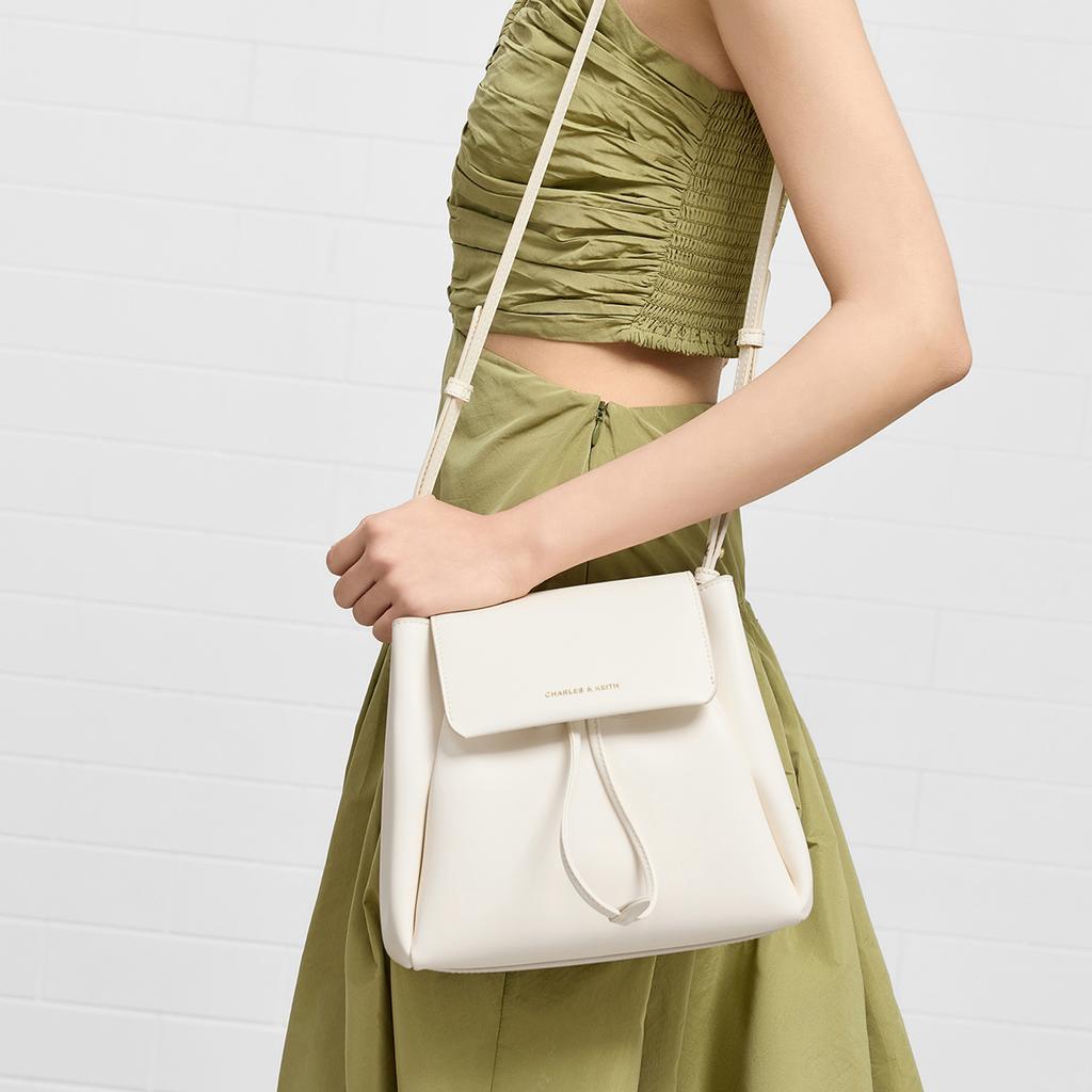 Charles & Keith Small CK 26 Summer Drawstring Three-In-One Handheld Shoulder Crossbody Bag PU Medium Women bags Cream CK2-60840692