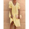 Solid Color V-neck Short Sleeve Dress Women Solid Color and V-neck Short Sleeve Dress