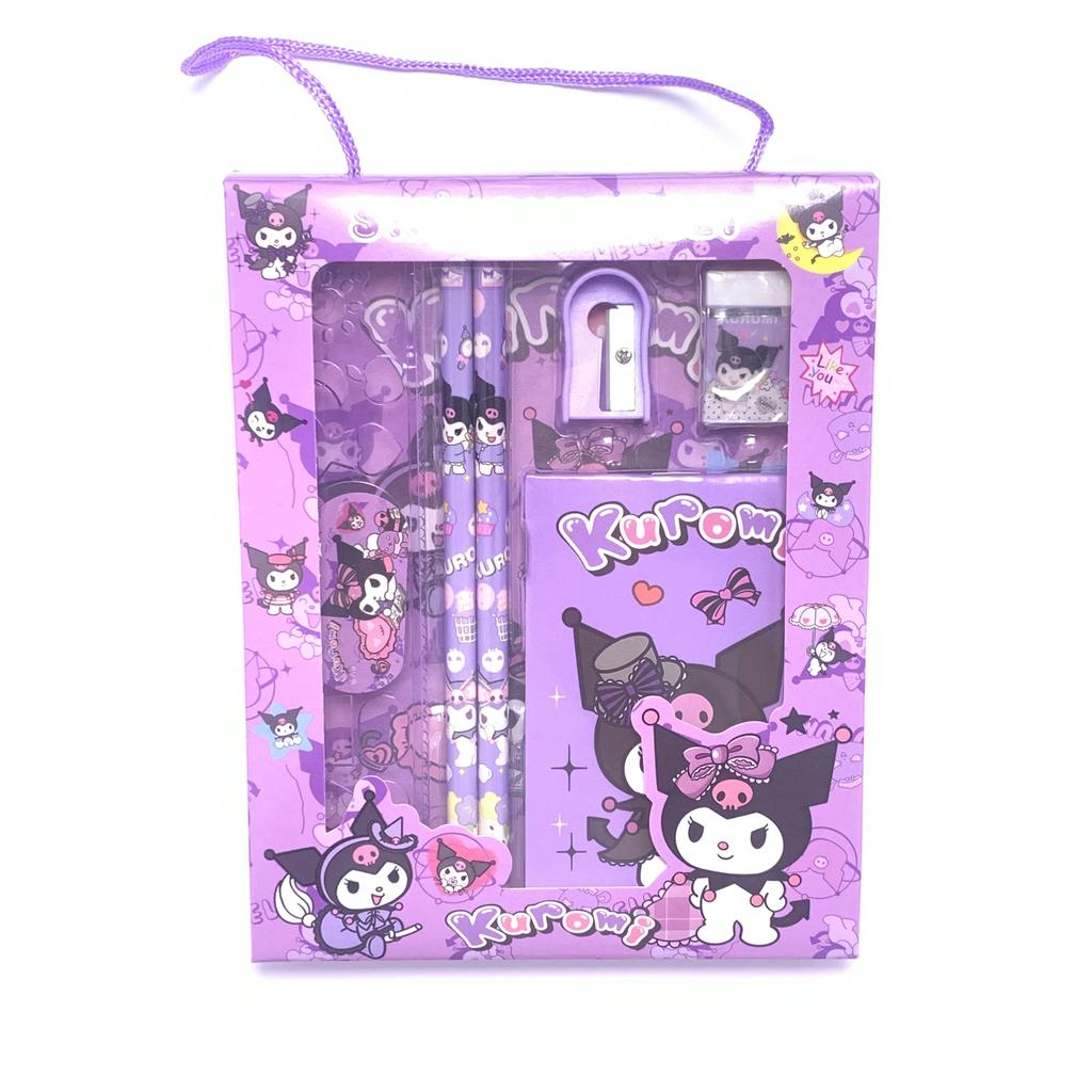 Kawaii Kuromi Melody Handheld Stationery Set Cartoon Pencil Ruler Notebook Children Learning Gift Birthday Prize