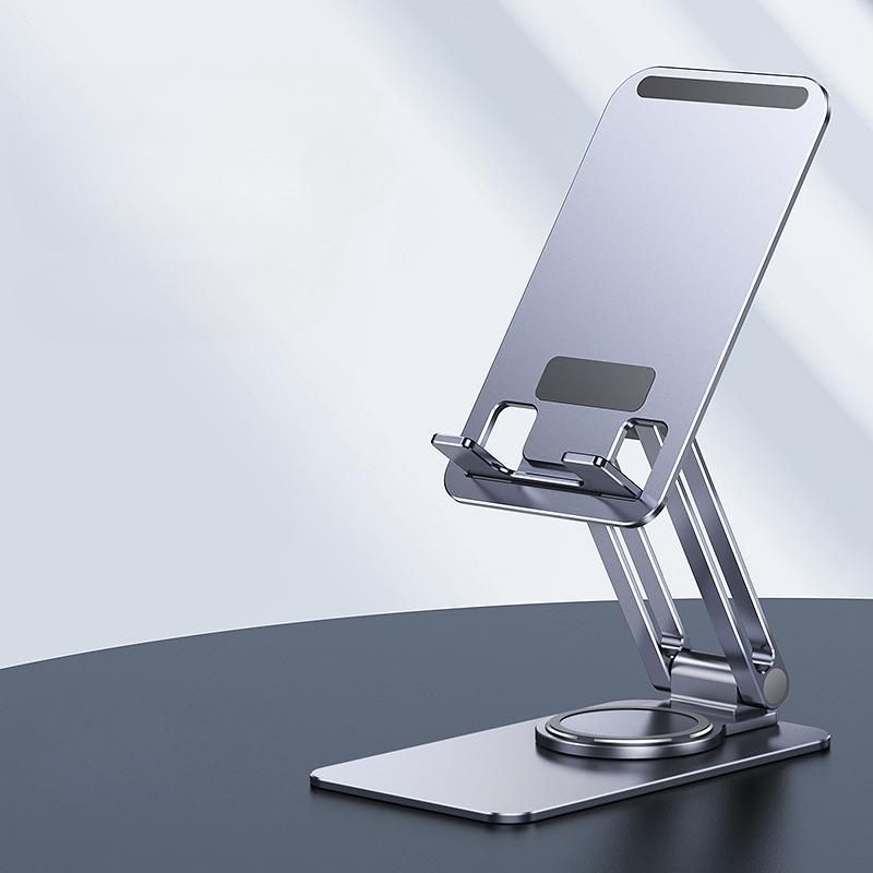 Ny aluminiumslegering roterende sammenleggbar mobiltelefonholder desktop metall to-akse støtte lazy tablet holder