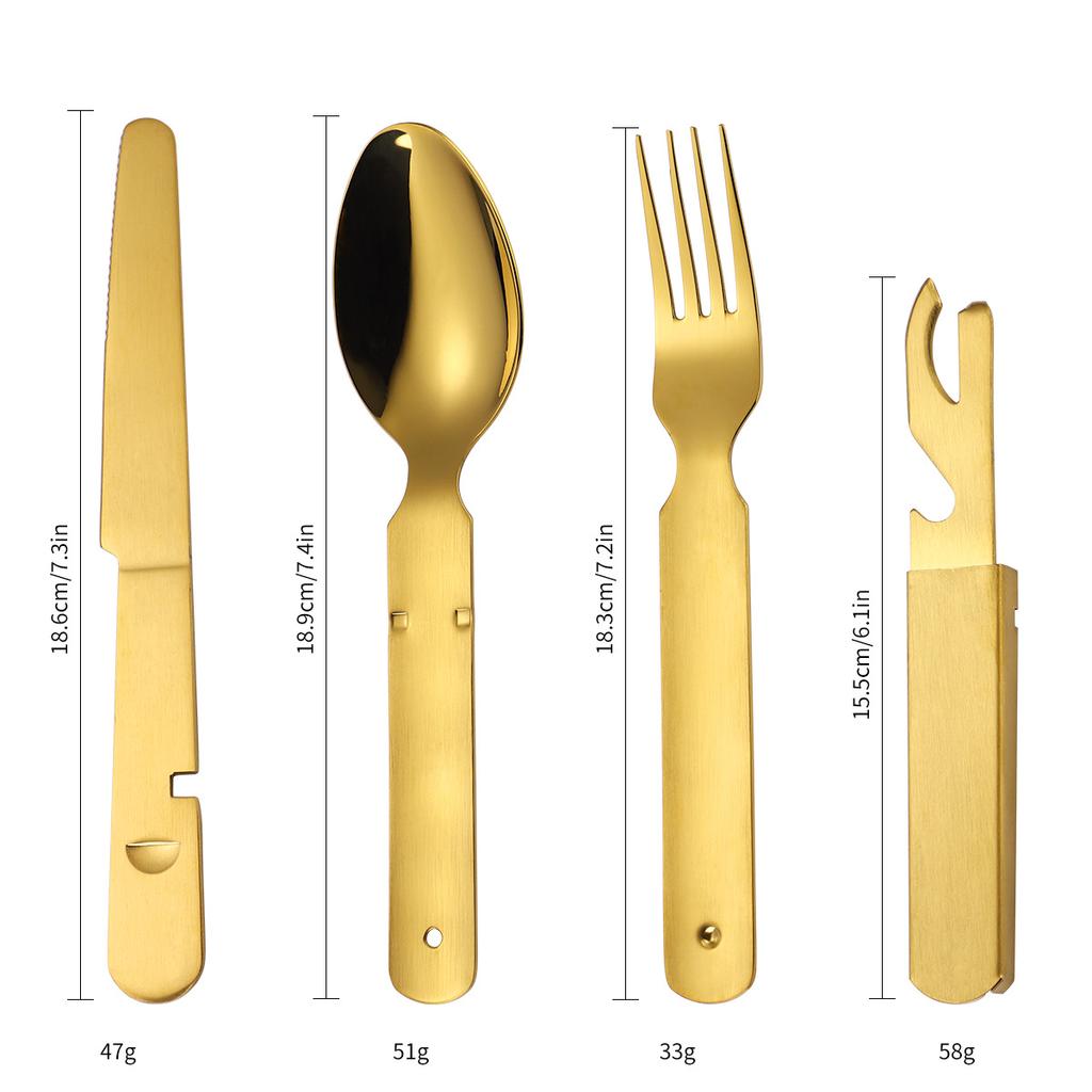 Stainless Steel Outdoor Tableware Set  Portable and Foldable Combination Western Food Knife Fork Spoon Multi-functional Bottle Opener for Travel