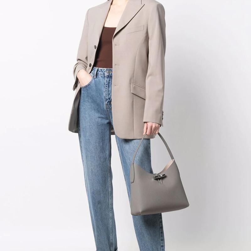 Longchamp Roseau 27 Bamboo Buckle Leather Hobo Bag Women bags Dove-Gray 10153HPNP55