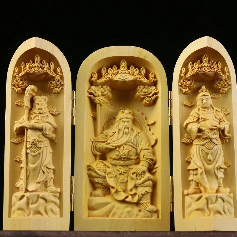 Folding Box Buddha Statue Ornament Guanyin Sculptures, Collapsible Sculpture God of Wealth Crafts Office Home Bedroom Decoration