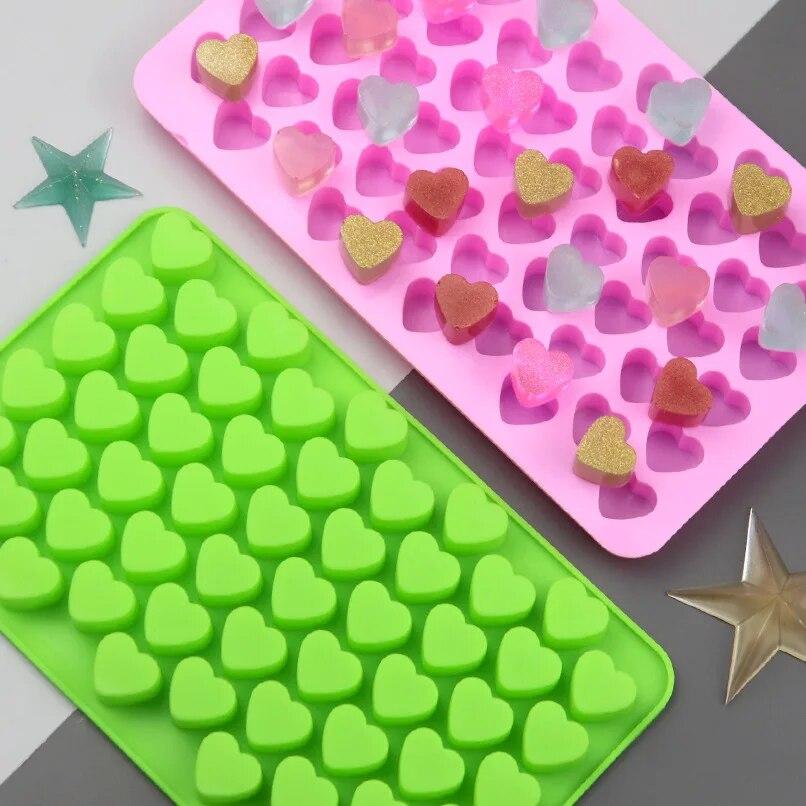 55 Compartment Heart Shape Silicone Candle Mold DIY Small Love Cake Chocolate Baking Mould Ice Tray Food Safe Kitchen Supplies