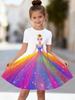 Toddler Girls Fantasy Cartoon Pattern Gown Summer Lightweight Short Sleeve Round Neck Dress Outdoor Holiday Birthday Elegant