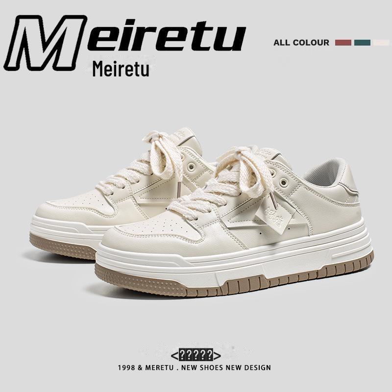 Meiretu 2024 Height-Boosting White Sneakers for Boys - Korean Style Spring Thick-Soled Casual Sports Shoes