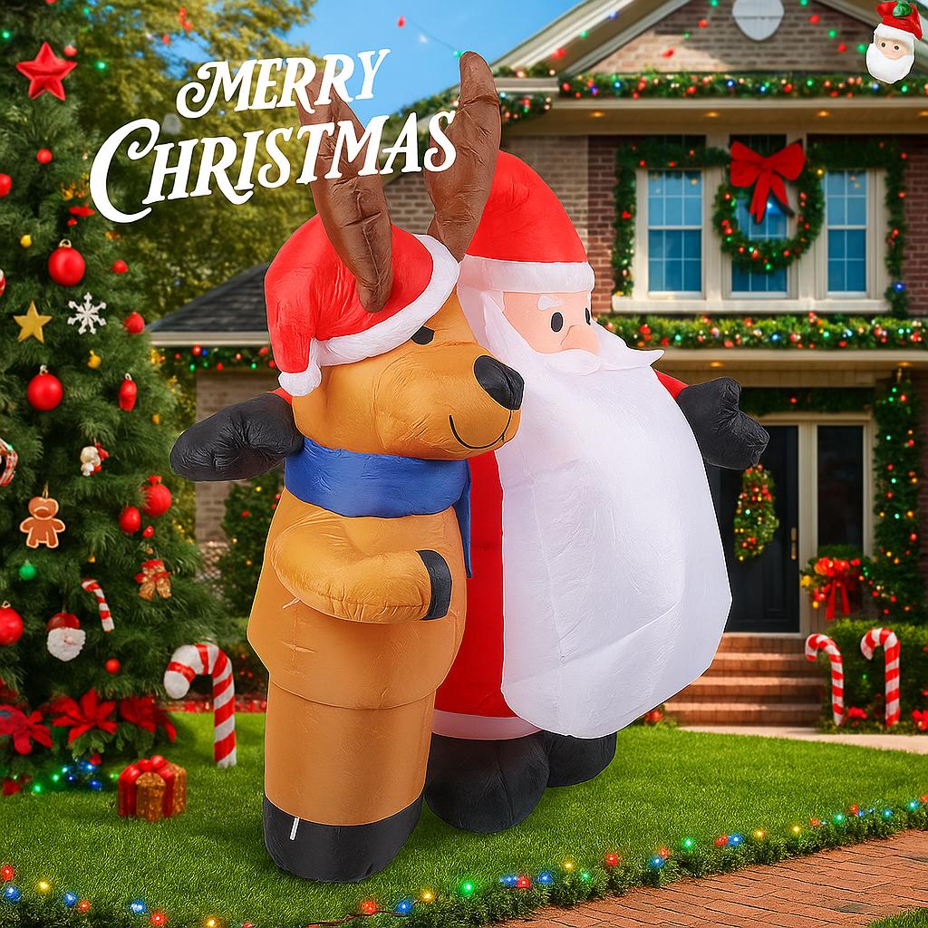 4.9FT Inflatable Santa Claus Reindeer Toy Xmas Yard Lawn Garden Party Decor with LED Lit Christmas Home Supplies Ornaments Gift