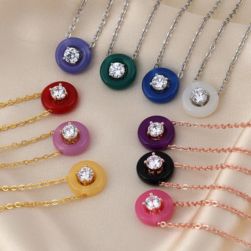 Stunning Korean Style Round Bubble Agate Zirconia Clavicle Necklace For Women In Unique Colors