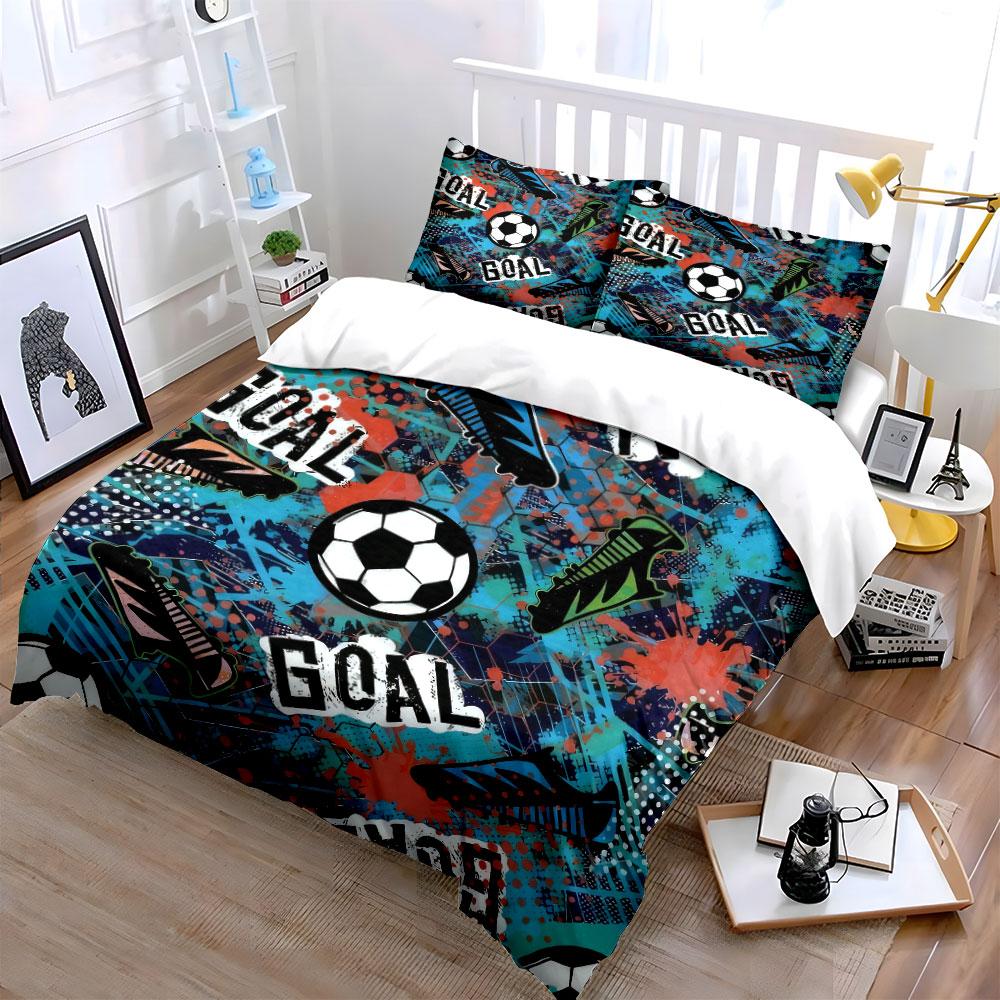 Graffiti Style Soccer Ball With Goal Text 3Pcs Bedding Set Soft Microfiber Bedding Set For Teen Boys Bedroom