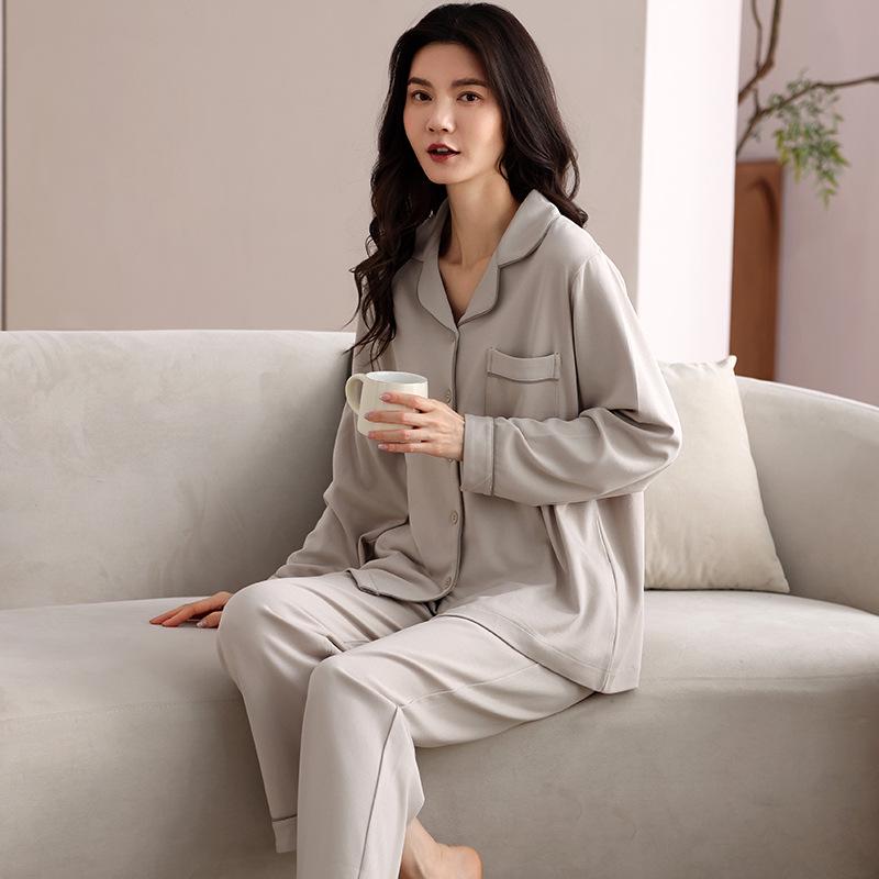 

Женский хлопковый пижамный комплект 2025: Кардиган с длинным рукавом и брюки, больших размеров, осень/весна. XXL (70-80 kg)