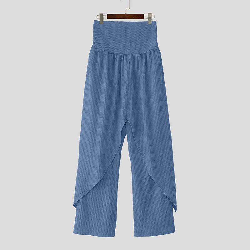 

INCERUN Men High Elastic Waist Irregular Layers Casual Long Pants Trousers 5XL синий