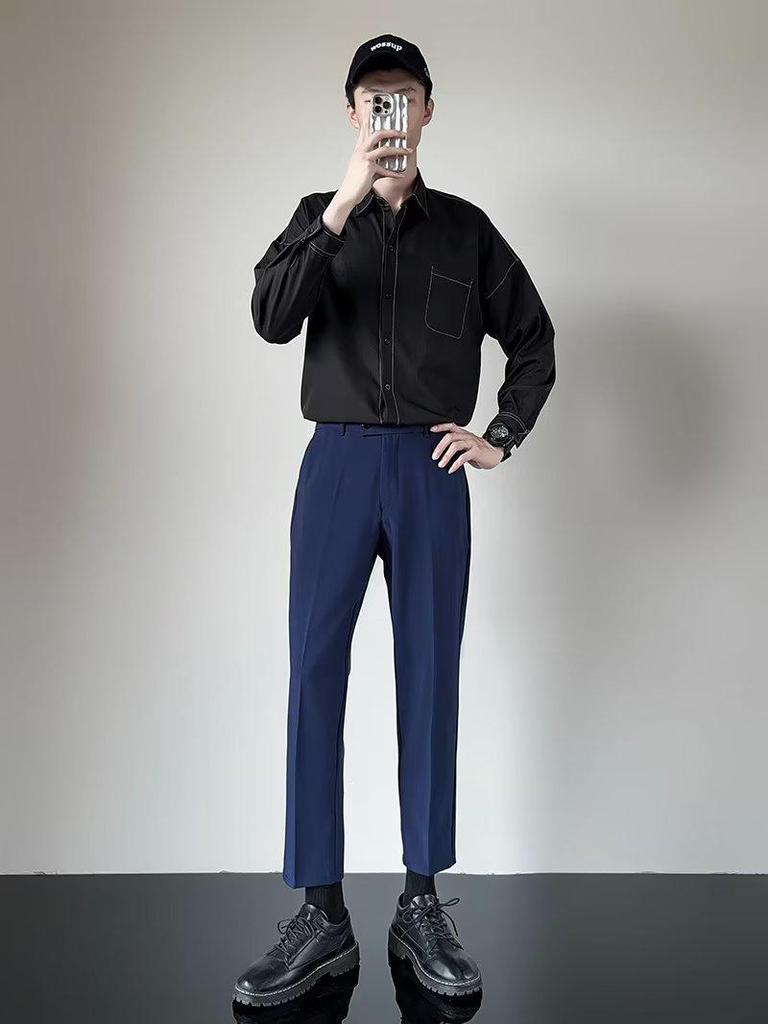Men's Lightweight Korean Style Slim Fit Casual Suit Pants