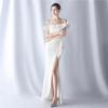 One-word Shoulder Burgundy Tube Top Banquet Evening Dress Dress High Texture Sexy High Split Harpoon Tail Dress Long