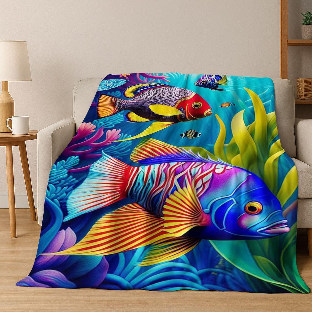 26 Style Underwater World Sea Dolphin Turtle Coral Art Flannel Blanket,Cozy Soft Throw Blanket for Home Bedroom Bed Sofa Kids