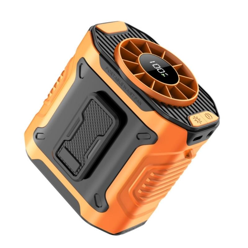 Portable Handsfree Waist Clip Fan With Rechargeable Battery And Builts In LED Light For Outdoor Activity