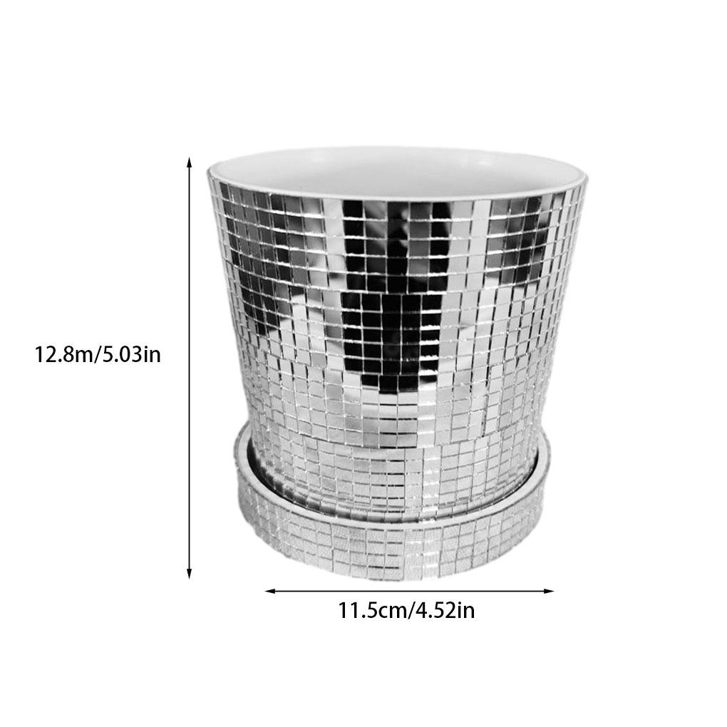 Glass Mirror Shining Ceramic Planter Pot Daily Decoration Disco Ball Planter Pot With Drainage Hole