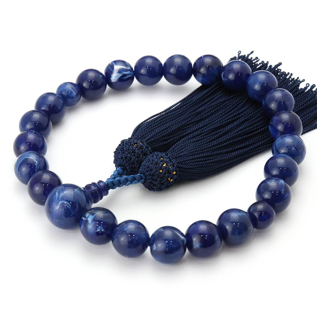 Men's Kyoto Buddhist Prayer Beads, Lapis Lazuli and Acrylic, 22 Dark Beads, Artificial Silk Tassel, Suitable for All Sects, Informal Funerals,